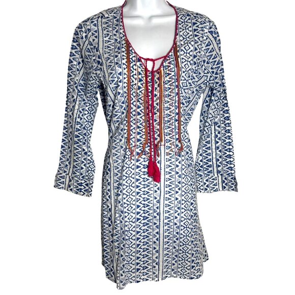 Roller Rabbit embroidered white & Blue Tunic top size small Floral Coverup - Picture 1 of 9